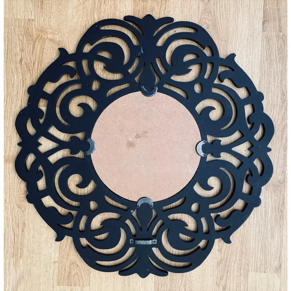 Decorative Black Wood Scroll Wall Mirror 20” diameter